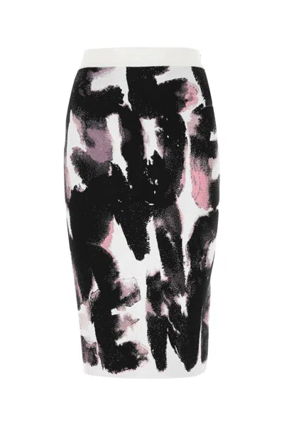 Alexander Mcqueen Watercolour Graffiti Jacquard Pencil Skirt In Black