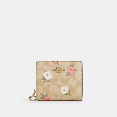 Coach Outlet Snap Wallet In Signature Canvas With Floral Print In Multi