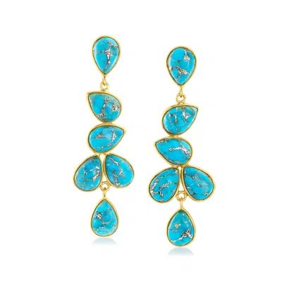 Ross-simons Turquoise Drop Earrings In 18kt Gold Over Sterling In Blue