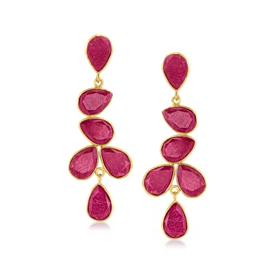 Ross-simons Ruby Drop Earrings In 18kt Gold Over Sterling In Red