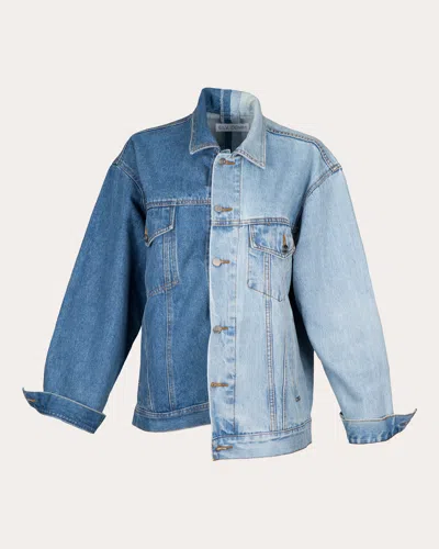 E.l.v Denim E. L.v. Denim Women's Classic Two-tone Denim Jacket In Mid/light Blue