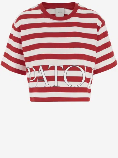 Patou Cotton T-shirt With Logo Striped Pattern In Red White