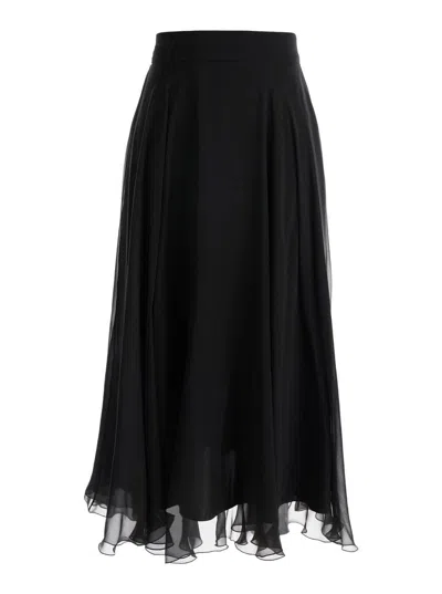 Dolce & Gabbana Black Chiffon Pleated Midi Skirt In Silk Woman