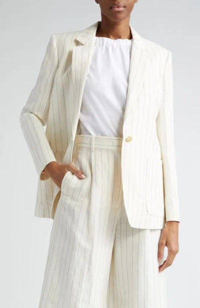 Max Mara Micron Pinstripe Linen & Cotton Blazer In White Black