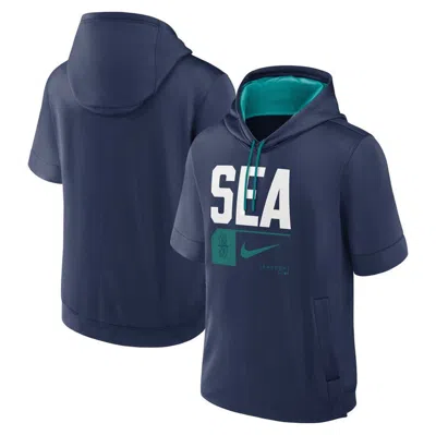 Nike Navy Seattle Mariners Tri Code Lockup Short Sleeve Pullover Hoodie In Blue