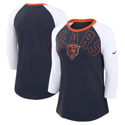 Nike Navy/white Chicago Bears Knockout Arch Raglan Tri-blend 3/4-sleeve T-shirt