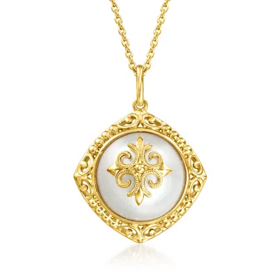 Ross-simons 13.5-14mm Cultured Mabe Pearl Filigree Pendant Necklace In 18kt Gold Over Sterling In Multi
