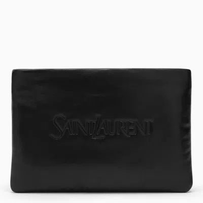 Saint Laurent Padded Clutch Bag With Logo In Black