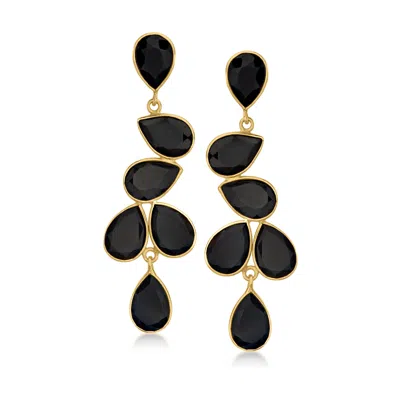 Ross-simons Black Onyx Drop Earrings In 18kt Gold Over Sterling