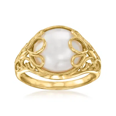Ross-simons 11.5-12mm Cultured Mabe Pearl Milgrain Ring In 18kt Gold Over Sterling In Yellow