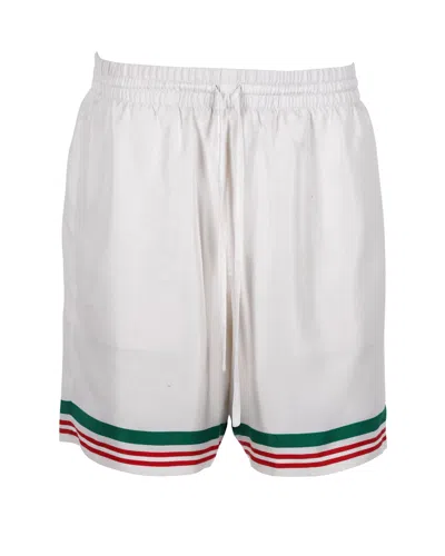 Casablanca Striped Hem Drawsring Shorts In White Silk