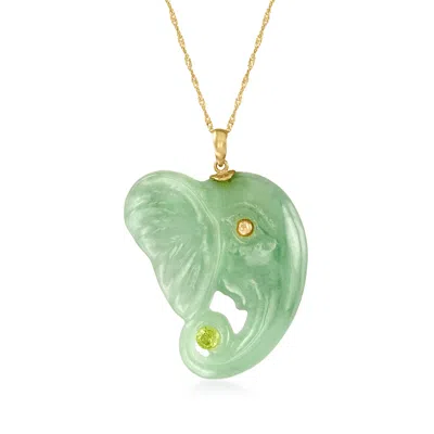 Ross-simons Jade Elephant Pendant Necklace With . Peridot In 14kt Yellow Gold In Green