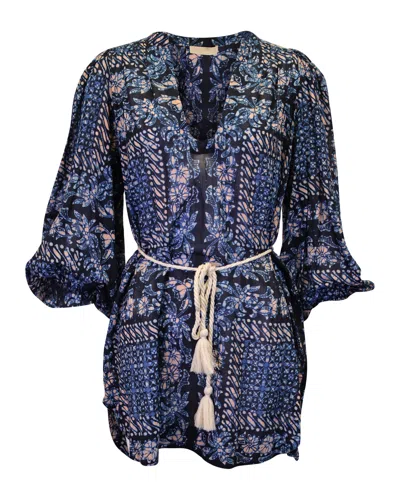 Ulla Johnson Nerissa Belted Printed Cover-up Mini Dress In Blue Cotton Viscose