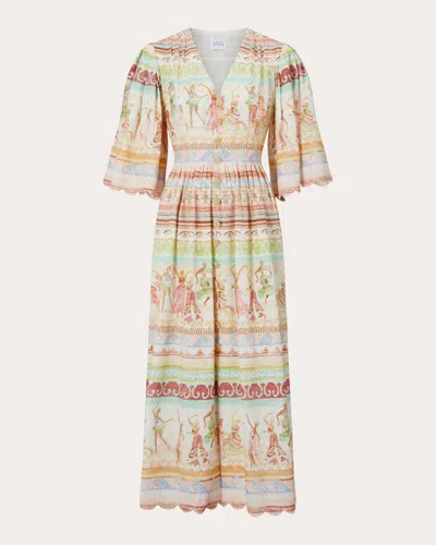 Hayley Menzies Women's Broderie Anglaise Pleated-sleeve Midi Dress In Dancing Girls - Pastel Multi