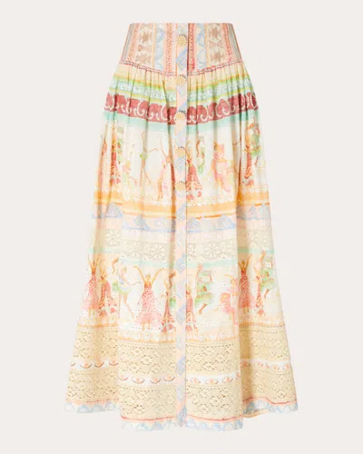 Hayley Menzies Women's Lace-insert Gathered Maxi Skirt In Dancing Girls - Pastel Multi