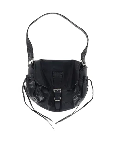 Prada Flap Buckle Shoulder Bag In Black Leather