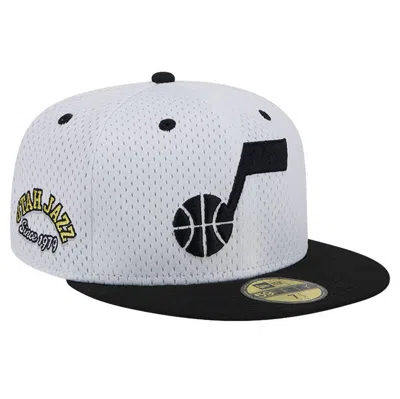 New Era Men's White/black Utah Jazz Throwback 2tone 59fifty Fitted Hat In White Blac