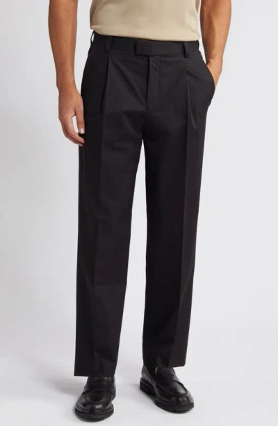 Hugo Boss Theodor Pleated Stretch Cotton Pants In Black