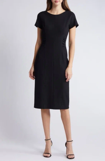 Hugo Boss Women's Short-sleeved Business Dress With Gathered Details In Black
