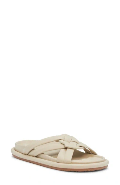 Moncler Bell Leather Crisscross Slide Sandals In Oyster Gray