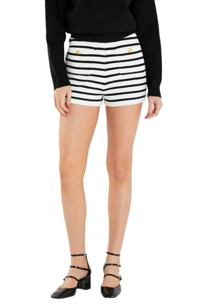 English Factory Stripe Jumper Knit Shorts In Ivory/ Black