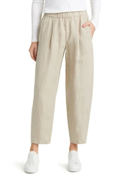 Eileen Fisher Pleated Organic Linen Lantern Pants In Undyed Natural