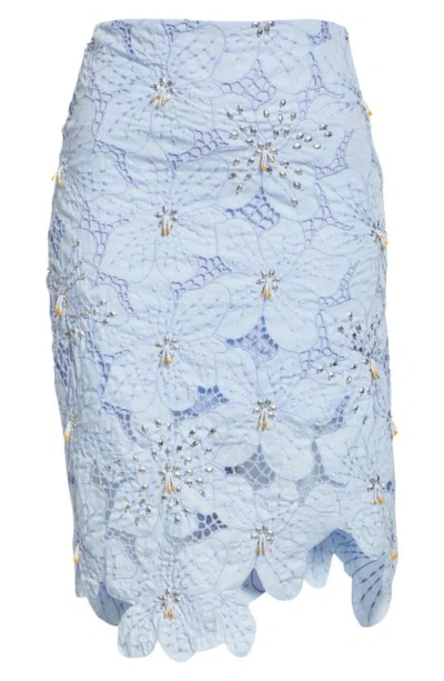 Wales Bonner Constellation Embellished Floral Lace Skirt In Light Blue