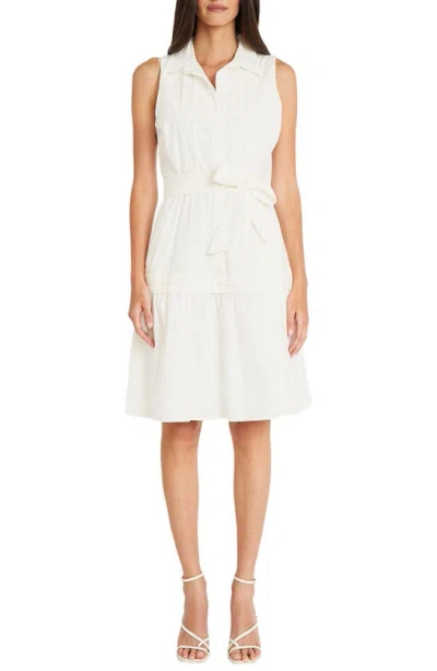 Maggy London Belted Sleeveless Shirtdress In Ivory