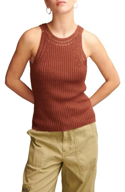 Lucky Brand Women's Crochet-trim Jumper-knit Tank In Cinnamon