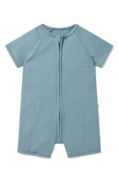Mori Babies' Rib Fitted One-piece Short Pyjamas In Ribbed Sky