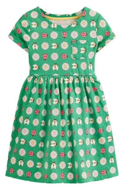 Mini Boden Kids' Floral Floral Cotton Dress In Pea Green Daisy Bugs