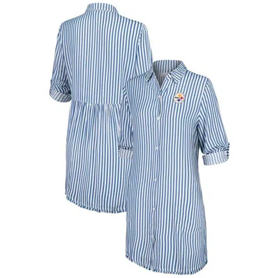 Tommy Bahama Blue/white Pittsburgh Steelers Chambray Stripe Cover-up Shirt Dress