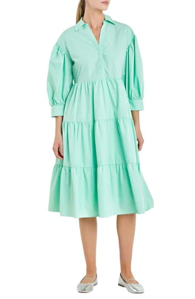English Factory Balloon Sleeve A-line Shirtdress In Mint