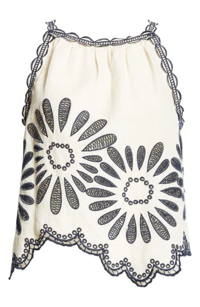 Ulla Johnson Jolie Floral Embroidered Linen Cotton Halter Top In Porcelain