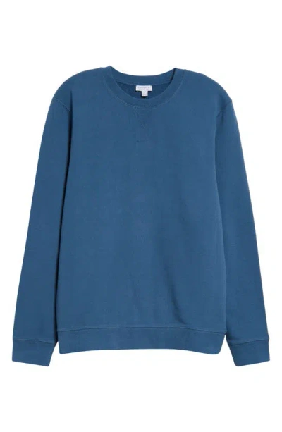 Sunspel French Terry Crewneck Sweatshirt In Steel Blue