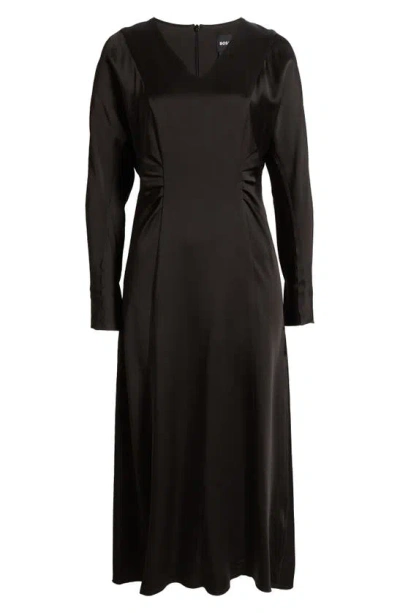 Hugo Boss Daniki Long Sleeve A-line Dress In Black