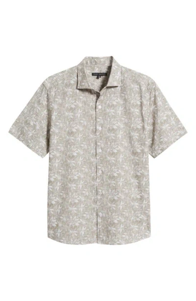 Robert Barakett Crescendo Floral Print Short Sleeve Cotton Poplin Button-down Shirt In Olive