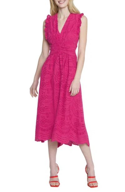 Maggy London Sleeveless Embroidered Eyelet Midi Dress In Very Berry