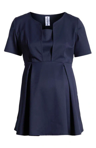 Marion Short Sleeve Suit Materinty Top In Navy Blue