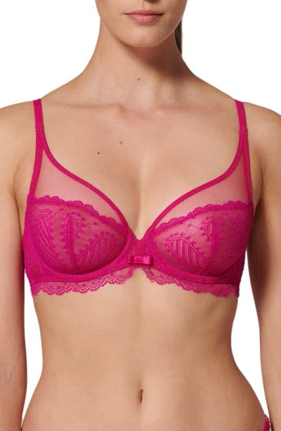 Simone Perele Canopee Scalloped Lace Plunge Bra In Hibiscus Pink