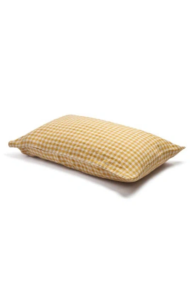 Piglet In Bed Set Of 2 Gingham Linen Pillowcases In Honey