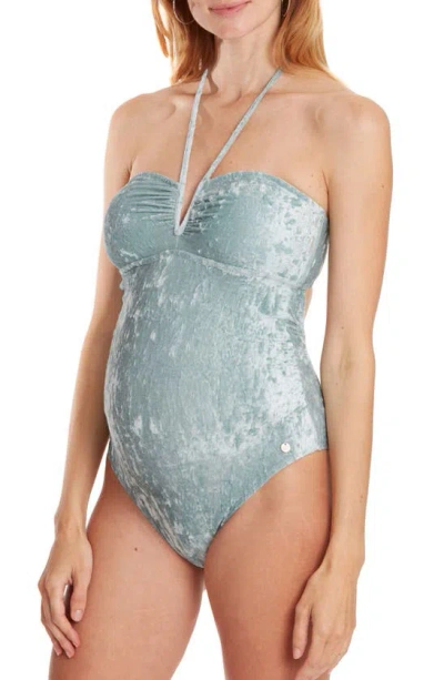 Cache Coeur Mykonos One-piece Maternity Swimsuit In Silver Green