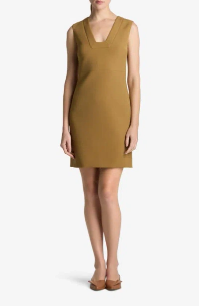 St John Square-neck Sleeveless Stretch Crepe Mini Suiting Dress In Brown