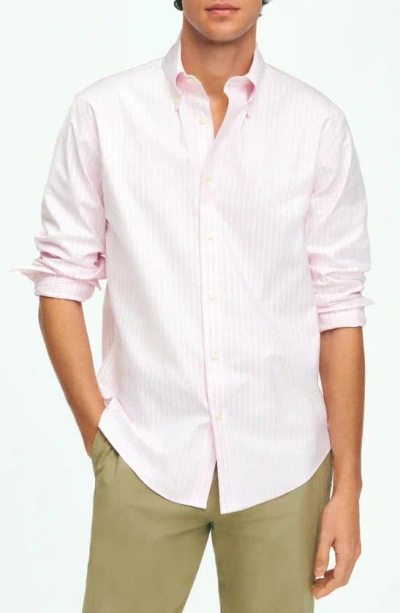 Brooks Brothers Stripe Non-iron Button-down Shirt In Pinkstripe