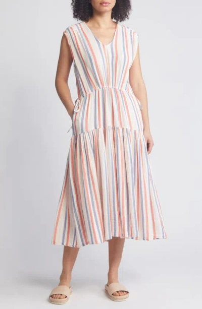 Caslon Stripe Sleeveless Cotton Midi Dress In Pink Beach- Red Napa Stripe