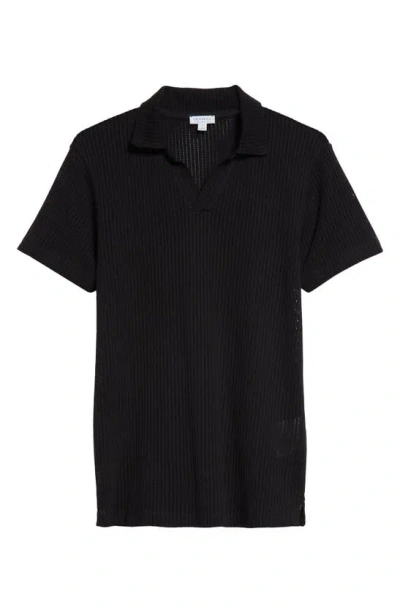 Sunspel Linear Mesh Polo Shirt In Black