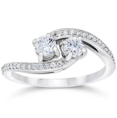 Pompeii3 1/2 Carat 2 Stone Forever Us Diamond Engagement Ring White Gold In Multi