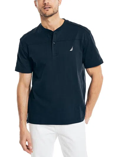 Nautica Mens Cotton Short Sleeve Henley Shirt In Blue