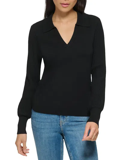 Calvin Klein Womens Split Neck Henley Pullover Sweater In Black