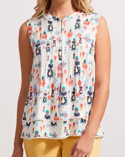 Tribal Printed Blouse W/ Embroidered Pompom Hem In Emerglem In Multi